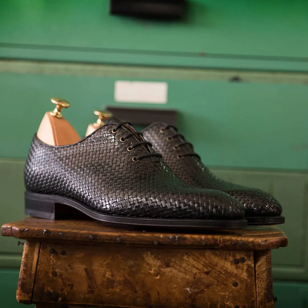 Height Increasing Black Braided Leather Toecap Nazare Oxfords - Formal Shoes sold by Costoso Italiano