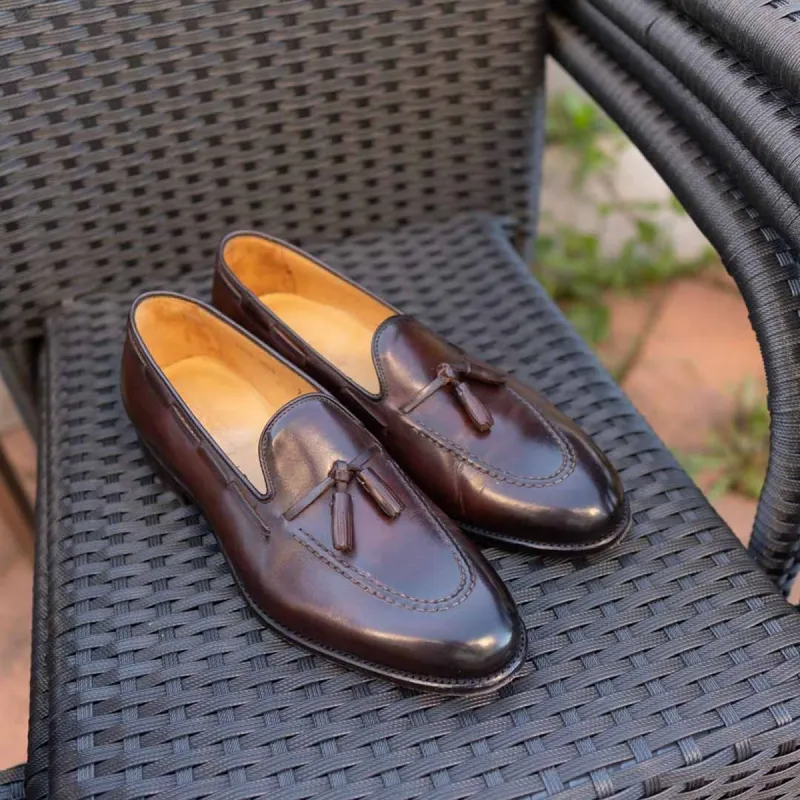 Brown Leather Ararat Slip On Tassel Loafers sold by Costoso Italiano