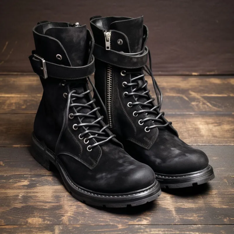 Black Suede Silvana Lace Up Zipper Derby Boots with Track Sole - AW24 sold by Costoso Italiano