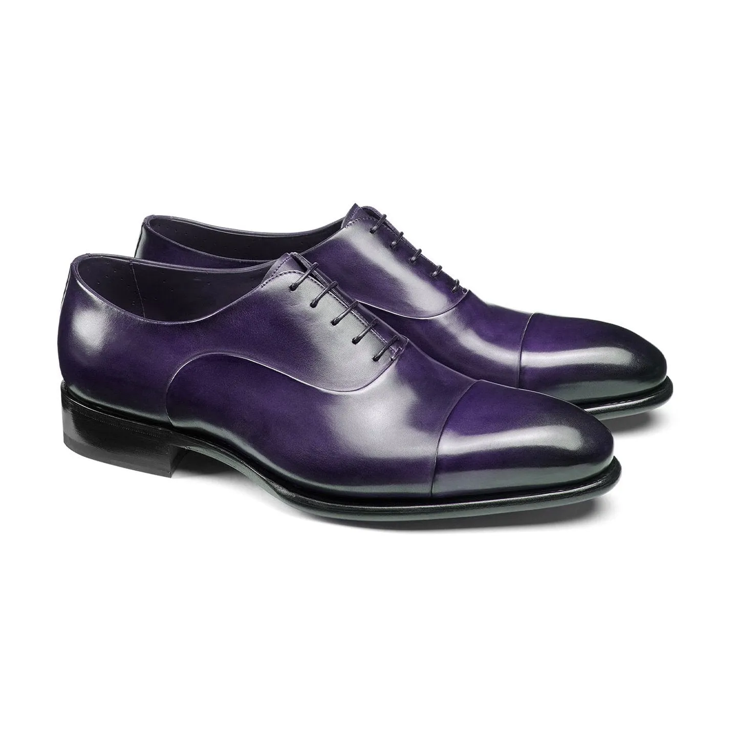 Flat Feet Shoes - Purple Leather Woodford Balmoral Toe Cap Oxfords with Arch Support sold by Costoso Italiano