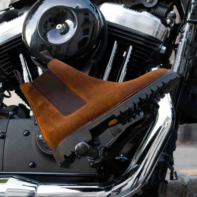 Tan Suede Leather Santana Chunky Chelsea Boots - With Track Lug Soles sold by Costoso Italiano