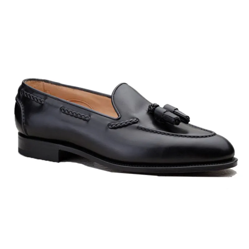 Flat Feet Shoes - Black Leather Swale Tassel Loafers with Arch Support sold by Costoso Italiano