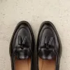 Flat Feet Shoes - Black Leather Swale Tassel Loafers with Arch Support sold by Costoso Italiano