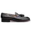 Flat Feet Shoes - Black Leather Swale Tassel Loafers with Arch Support sold by Costoso Italiano