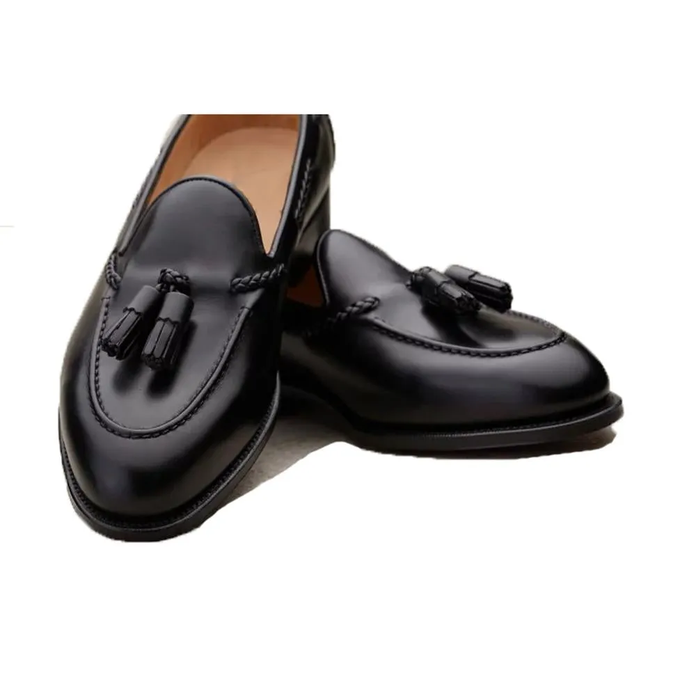 Flat Feet Shoes - Black Leather Swale Tassel Loafers with Arch Support sold by Costoso Italiano product image thumbnail 3