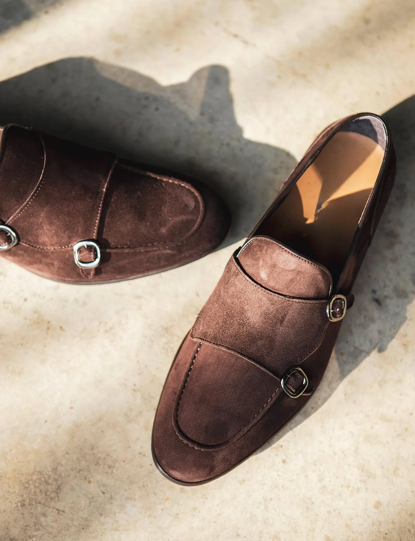 Brown Suede Lungo Monk Straps sold by Costoso Italiano
