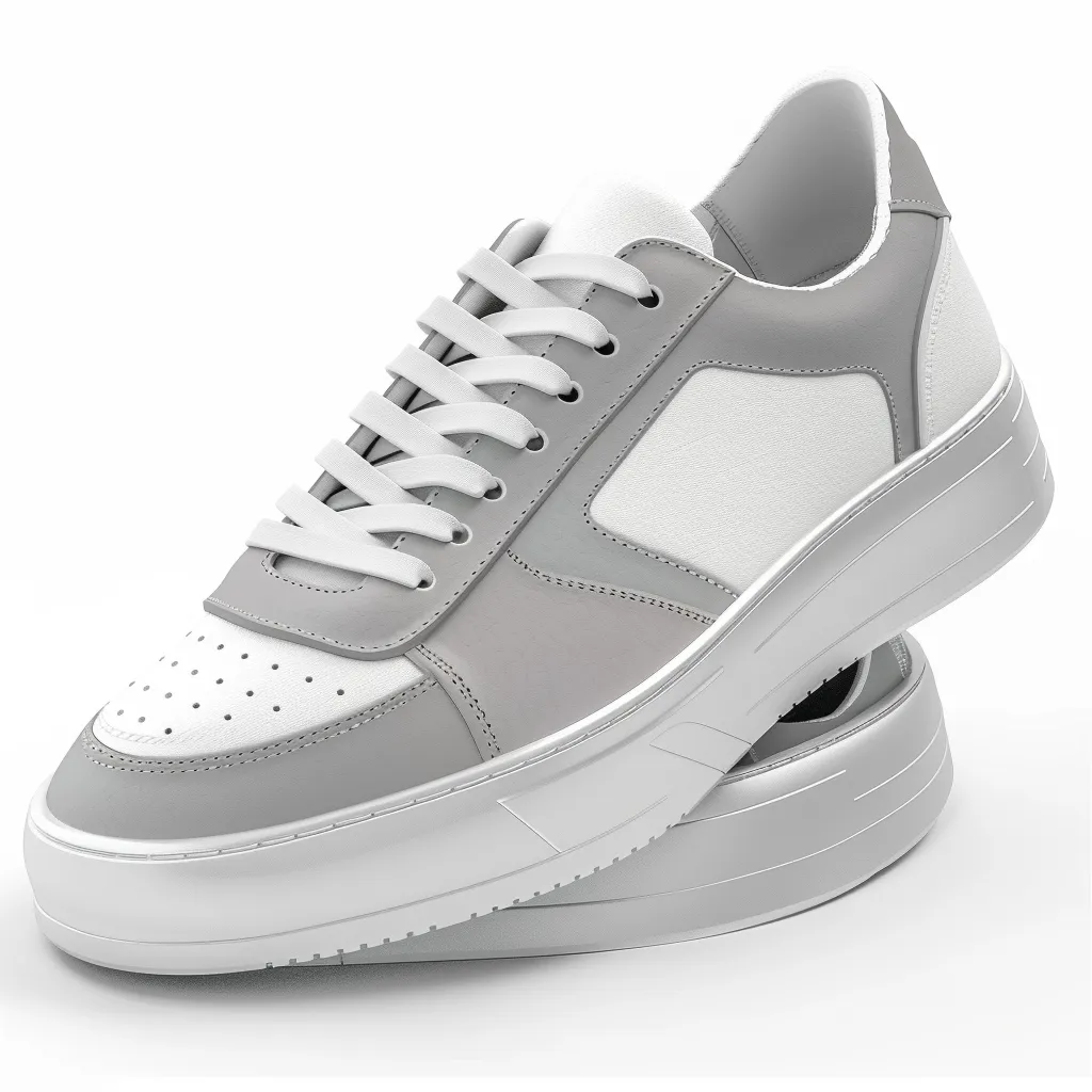 Grey & White Leather Street Sprint Lace-Up Sneakers with White Sole - Summer 2024 Collection sold by Costoso Italiano