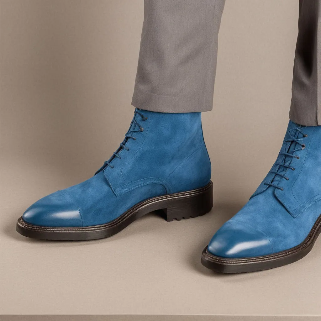 Blue Suede Leather Likech Lace Up Combat Boots -AW24 sold by Costoso Italiano