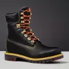 Black Leather Accademia Mid Calf Rugged Lace Up Combat Hiking Boots with Chunky Track Sole sold by Costoso Italiano