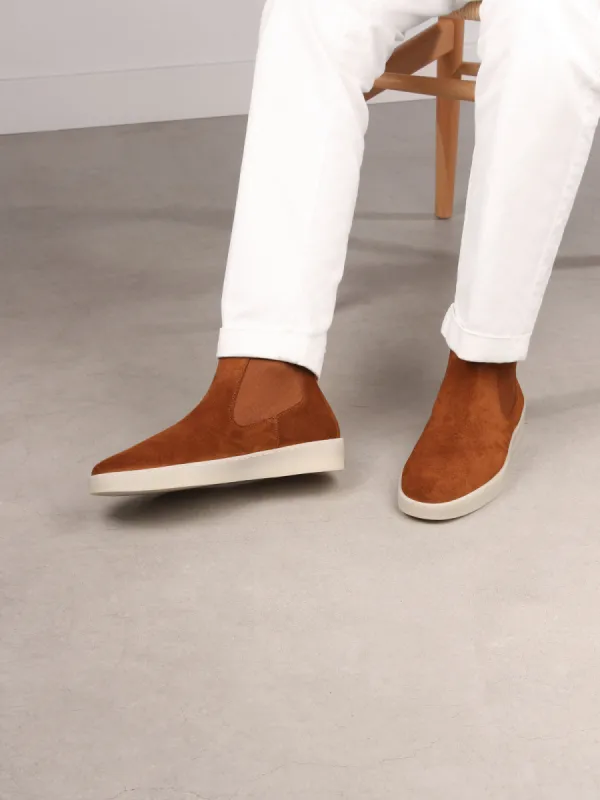 Tan Suede Caleros Chelsea Boots with White Sole - Summer 2024 Collection sold by Costoso Italiano
