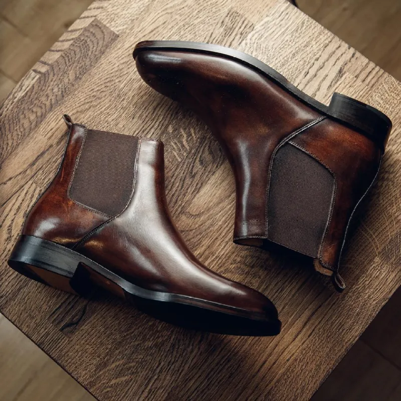 Brown Leather Seville Slip On Chelsea Boots sold by Costoso Italiano