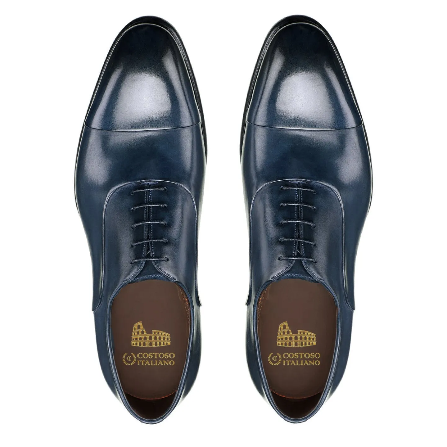 Height Increasing Navy Blue Leather Woodford Balmoral Toe Cap Oxfords sold by Costoso Italiano product image thumbnail 3