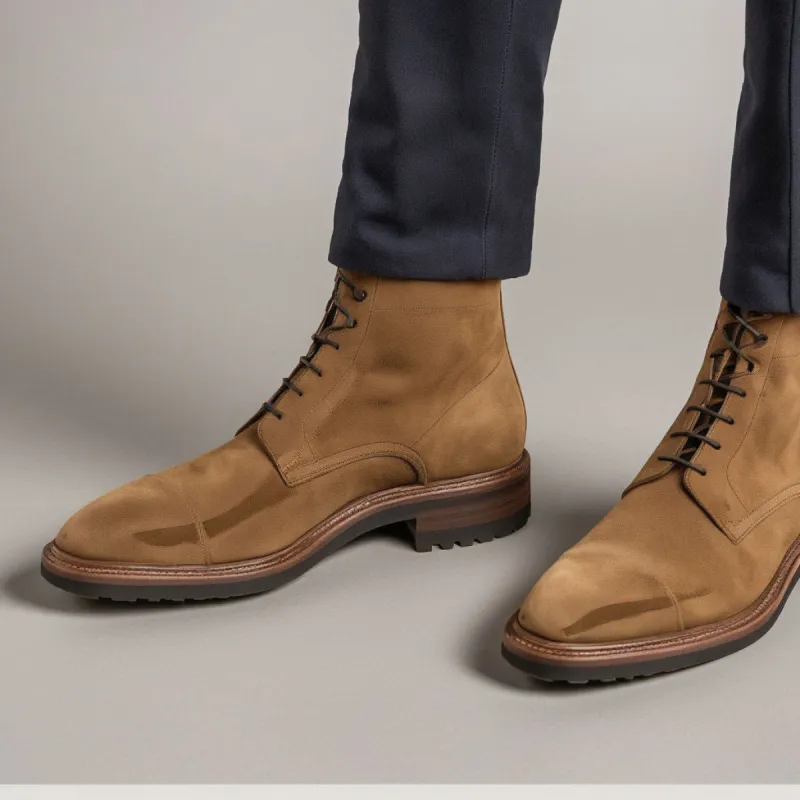 Brown Suede Leather Likech Lace Up Combat Boots -AW24 sold by Costoso Italiano