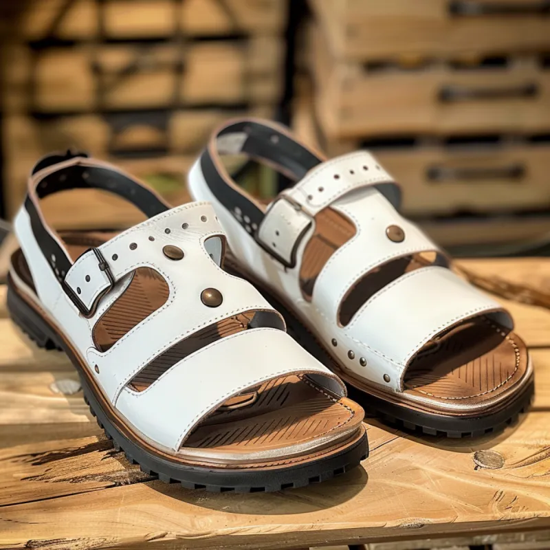 White Leather Xenia Slip On Buckle Sandal - Summer 2024 Collection sold by Costoso Italiano