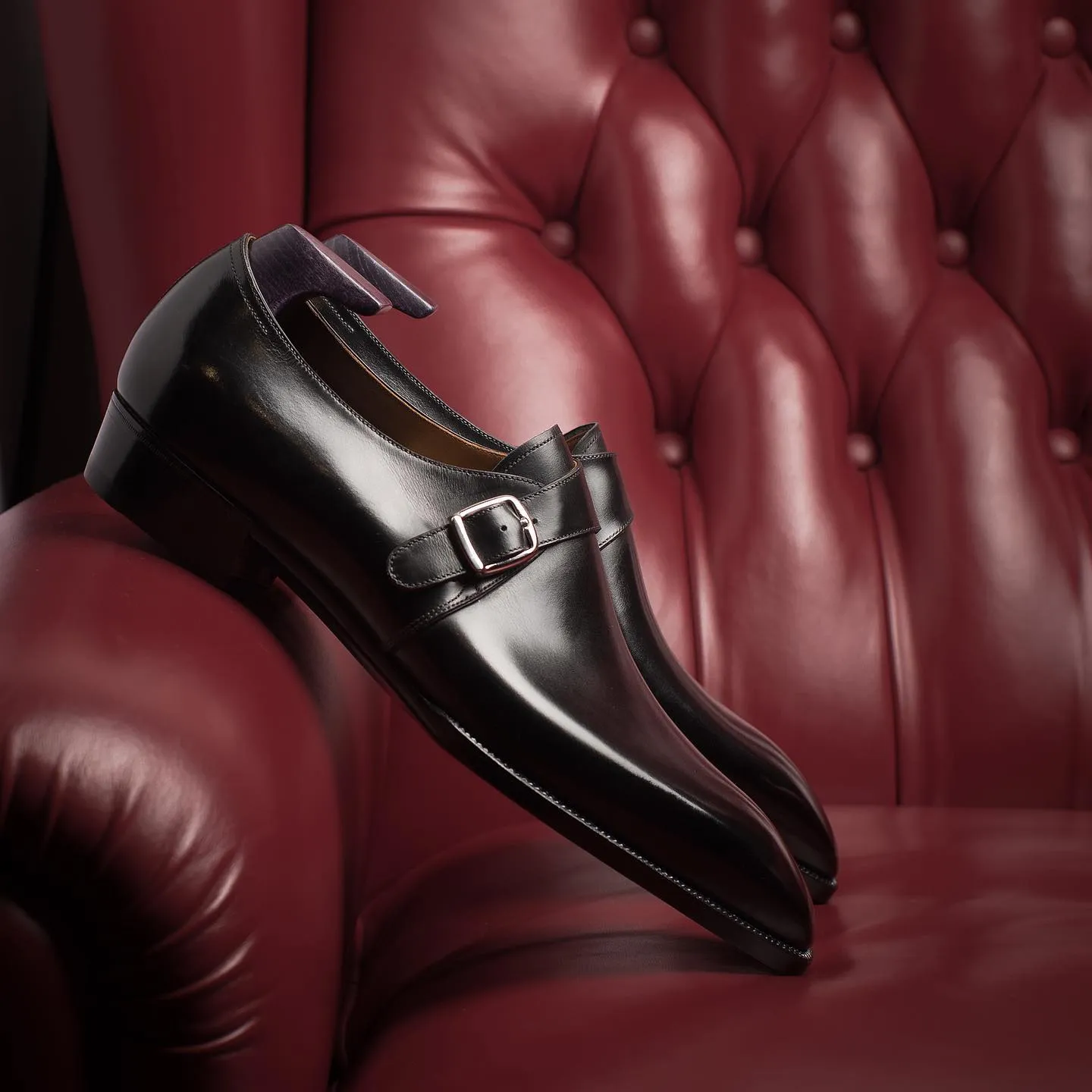 Black Leather Sevilla Buckle Single Monk Straps - AW24 sold by Costoso Italiano