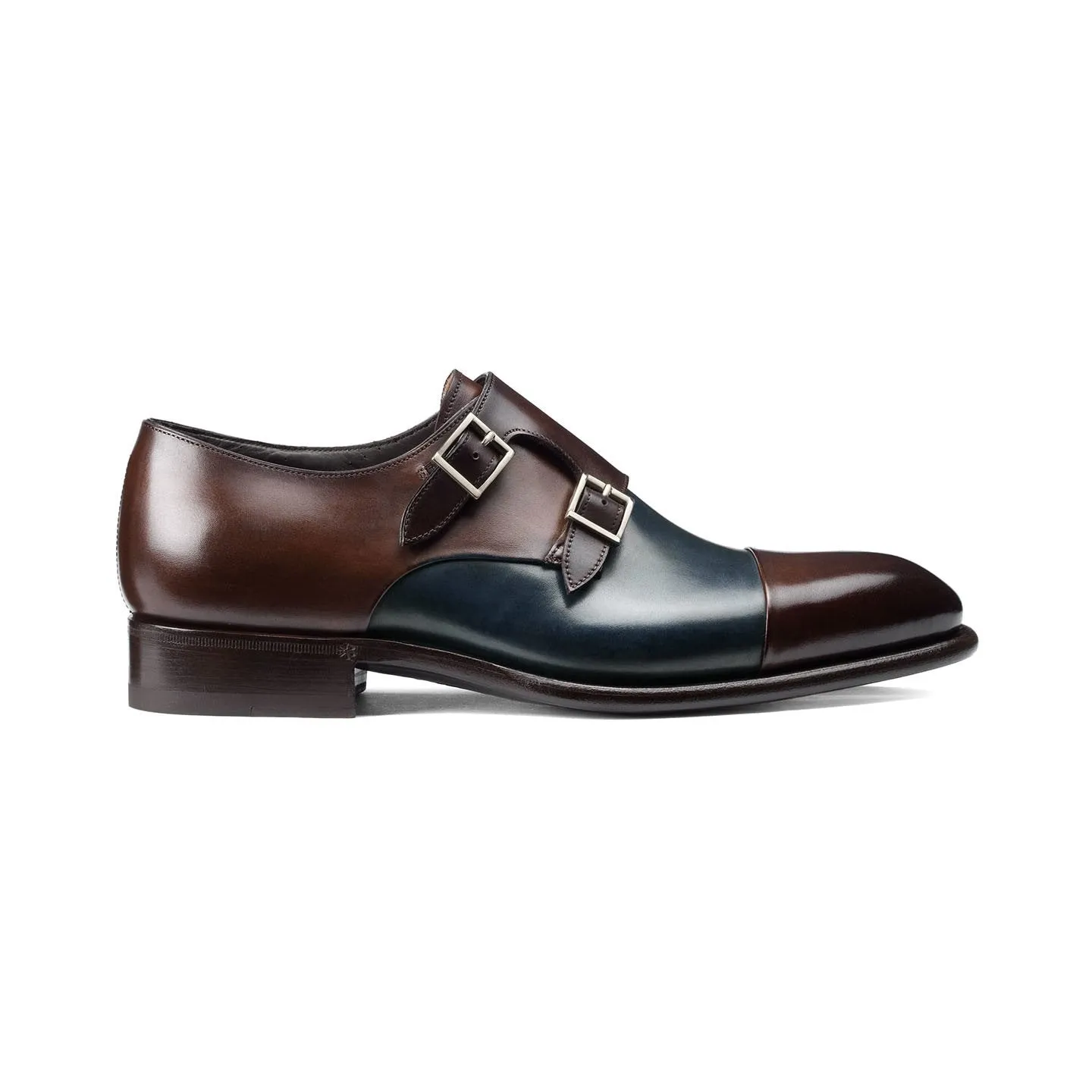 Flat Feet Shoes - Navy Blue and Brown Leather Castle Monk Straps with Arch Support sold by Costoso Italiano product image thumbnail 2