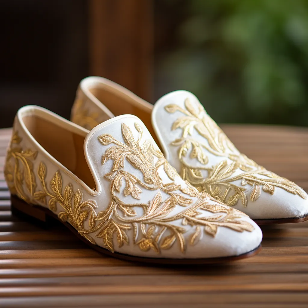 White Velvet Hand Work Zardozi Peshawari Loafers | Wedding Shoes for Groom | Shoes for Haldi Mehendi Sangeet sold by Costoso Italiano
