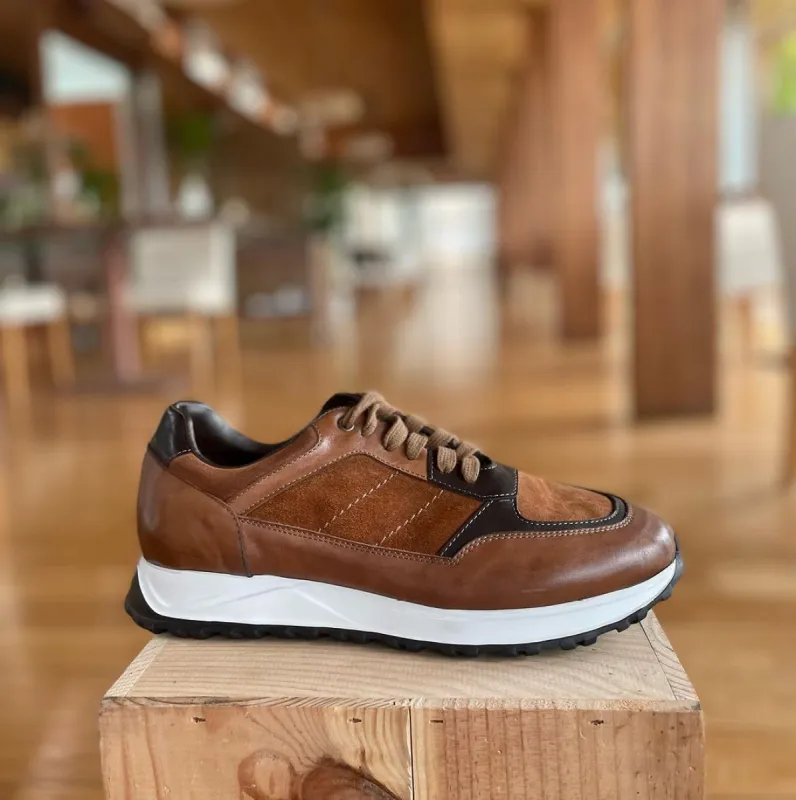 Tan Leather Varese Lace Up Running Sneaker Shoes - AW24 sold by Costoso Italiano