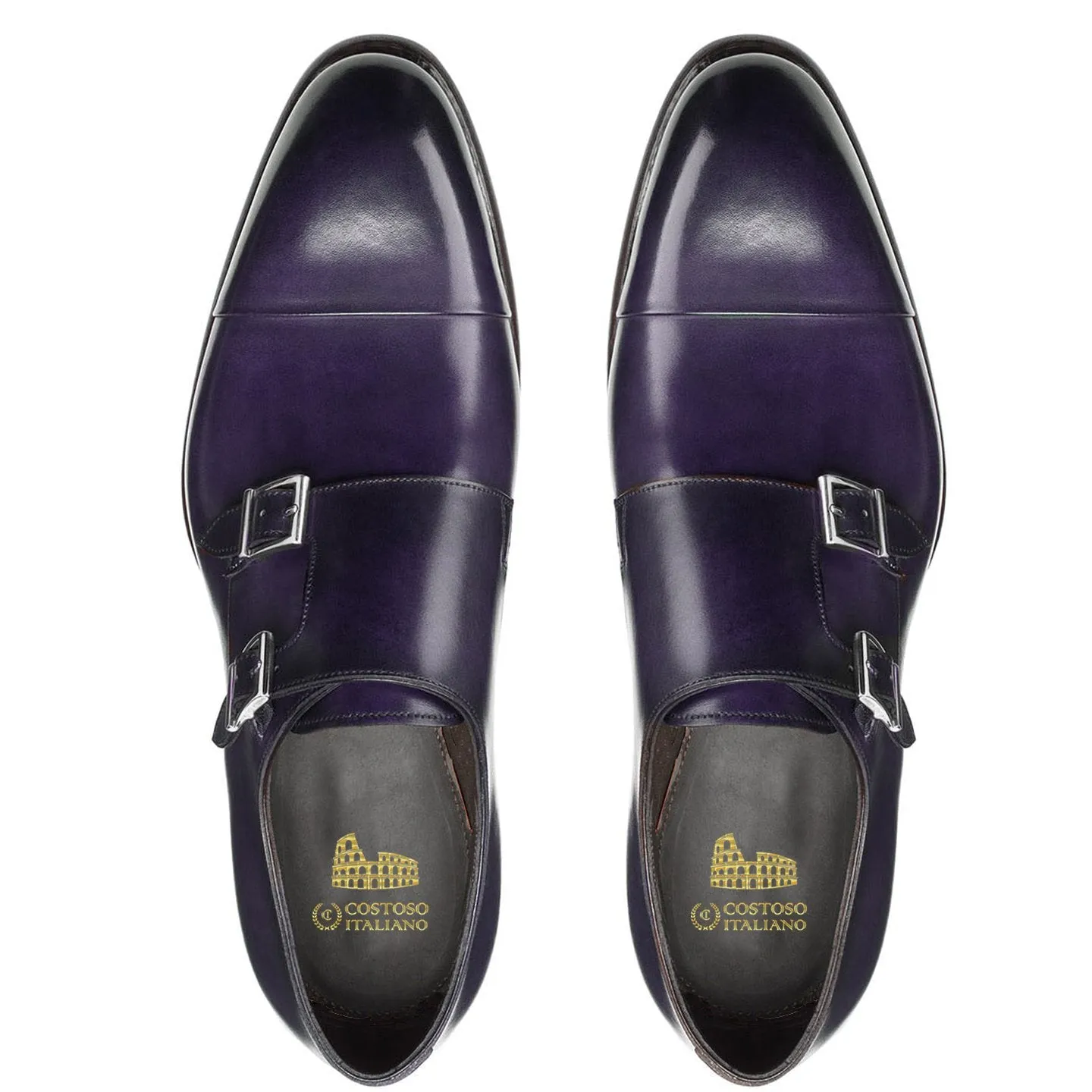 Flat Feet Shoes - Purple Leather Castle Monk Straps with Arch Support sold by Costoso Italiano product image thumbnail 3
