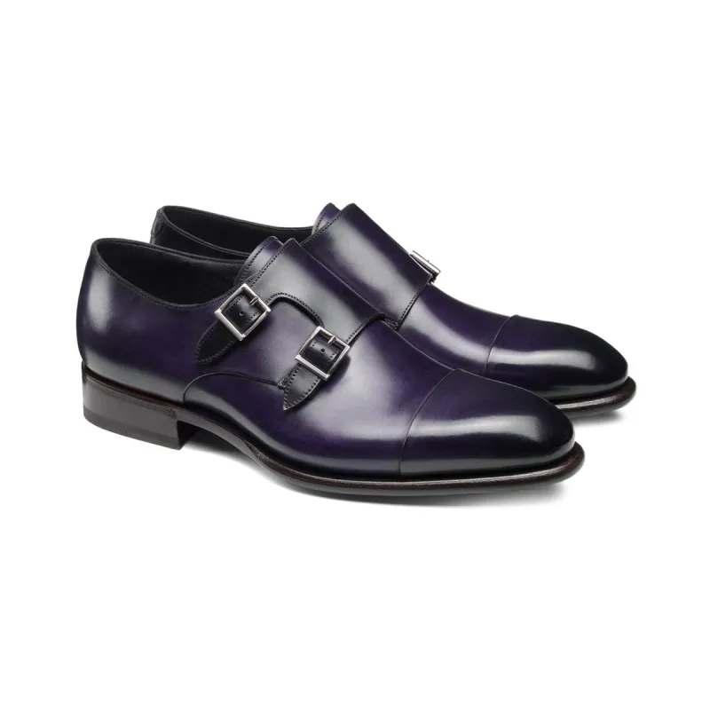 Flat Feet Shoes - Purple Leather Castle Monk Straps with Arch Support sold by Costoso Italiano