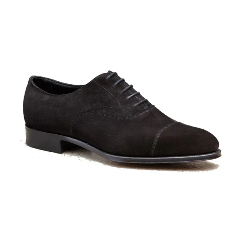 Height Increasing Black Suede Waltham Toe Cap Oxfords sold by Costoso Italiano