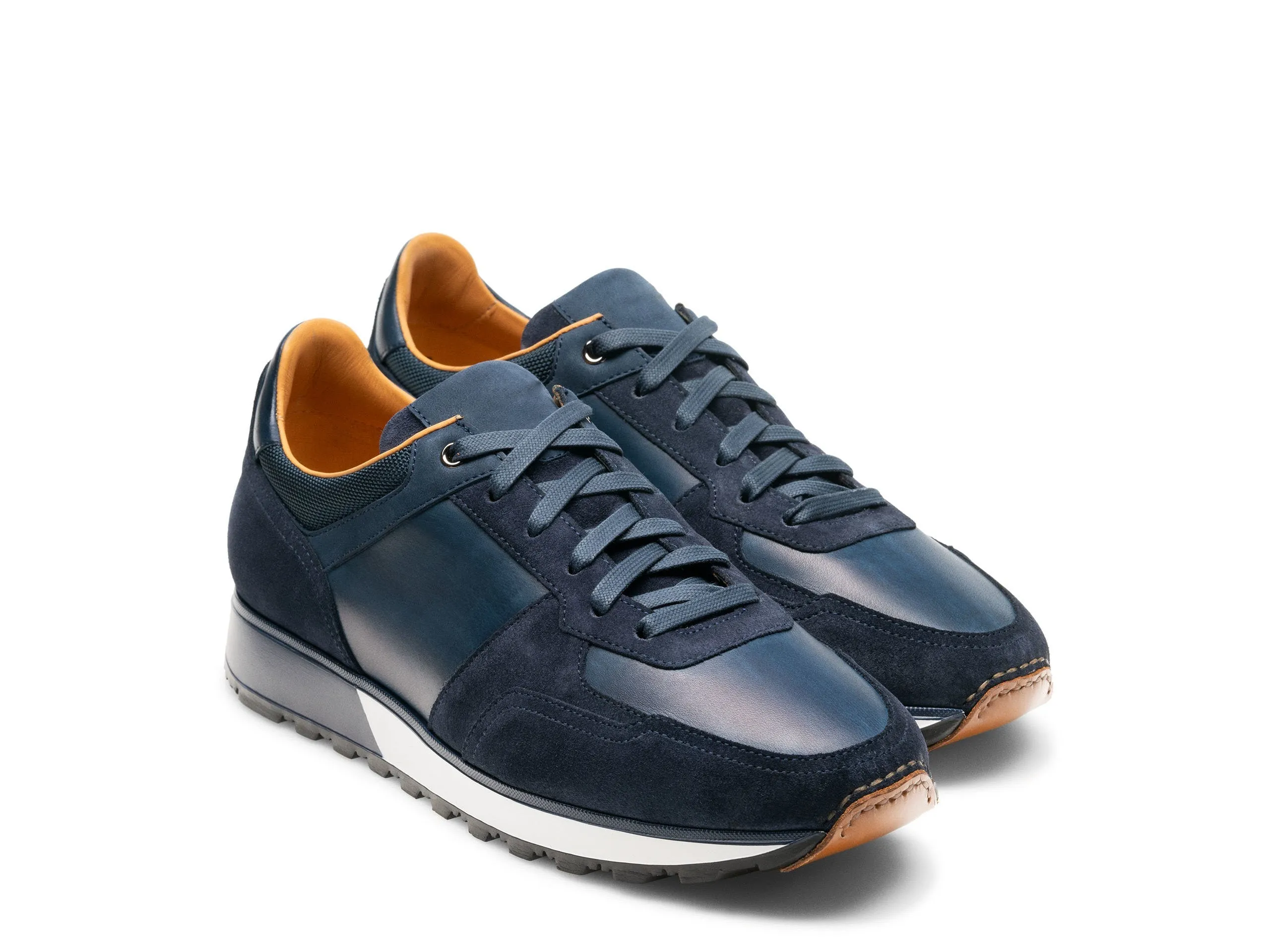 Height Increasing Navy Blue Suede and Leather Nausori Lace Up Running Sneaker Shoes sold by Costoso Italiano product image thumbnail 2
