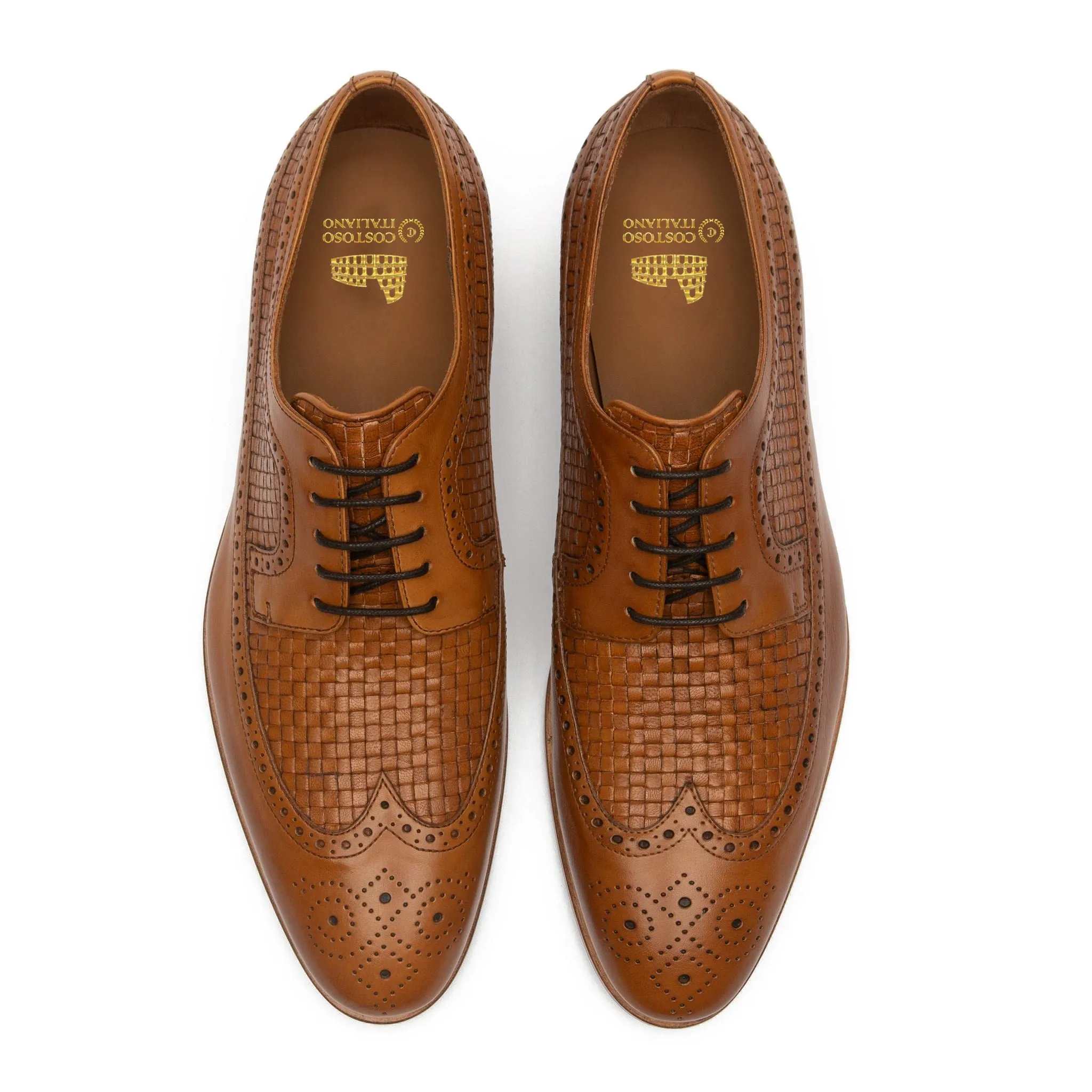 Height Increasing Tan Braided Leather Norwood Brogue Derby Shoes sold by Costoso Italiano product image thumbnail 4