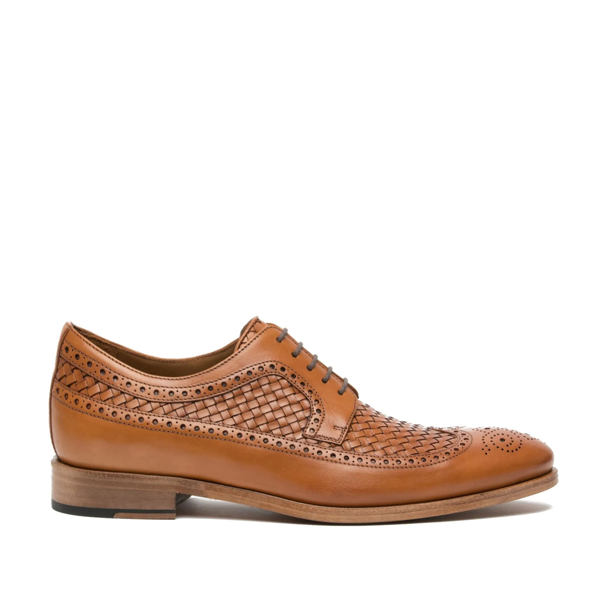 Height Increasing Tan Braided Leather Norwood Brogue Derby Shoes sold by Costoso Italiano product image thumbnail 2