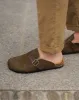 Dark Green Suede Leather Pedestal Platforms Clogs - Summer 2024 Collection sold by Costoso Italiano