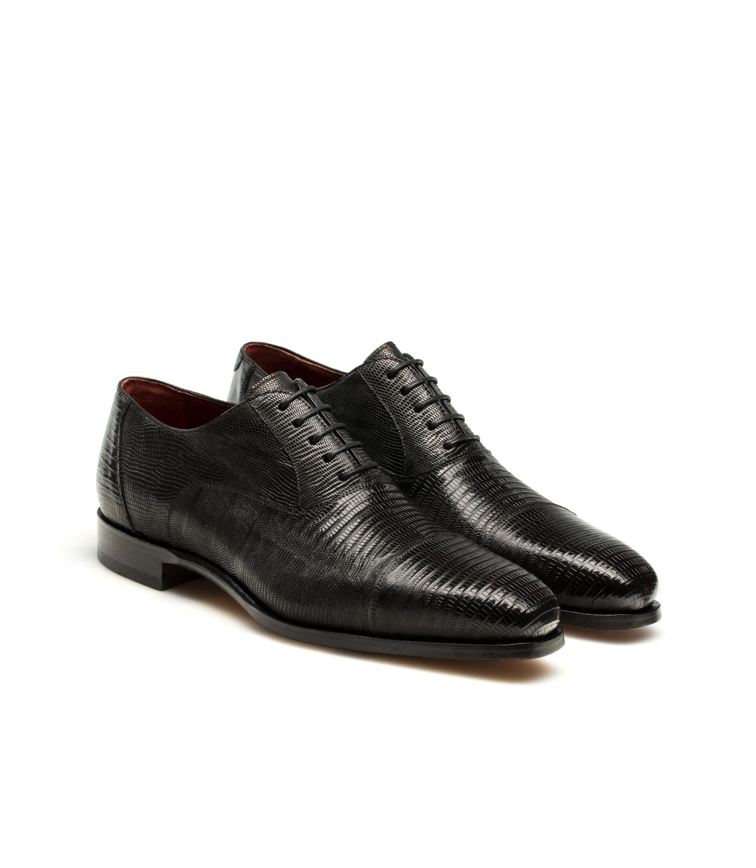 Flat Feet Shoes - Goodyear Welted Lamego Black Leather Croc Print Oxford With Violin Leather Sole with Arch Support sold by Costoso Italiano