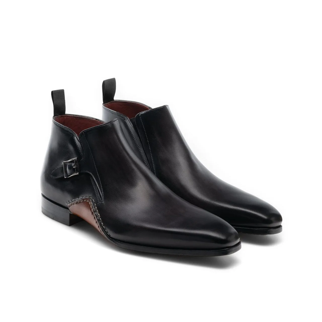 Flat Feet Shoes - Black Leather Forbes Single Monk Boot with Arch Support sold by Costoso Italiano