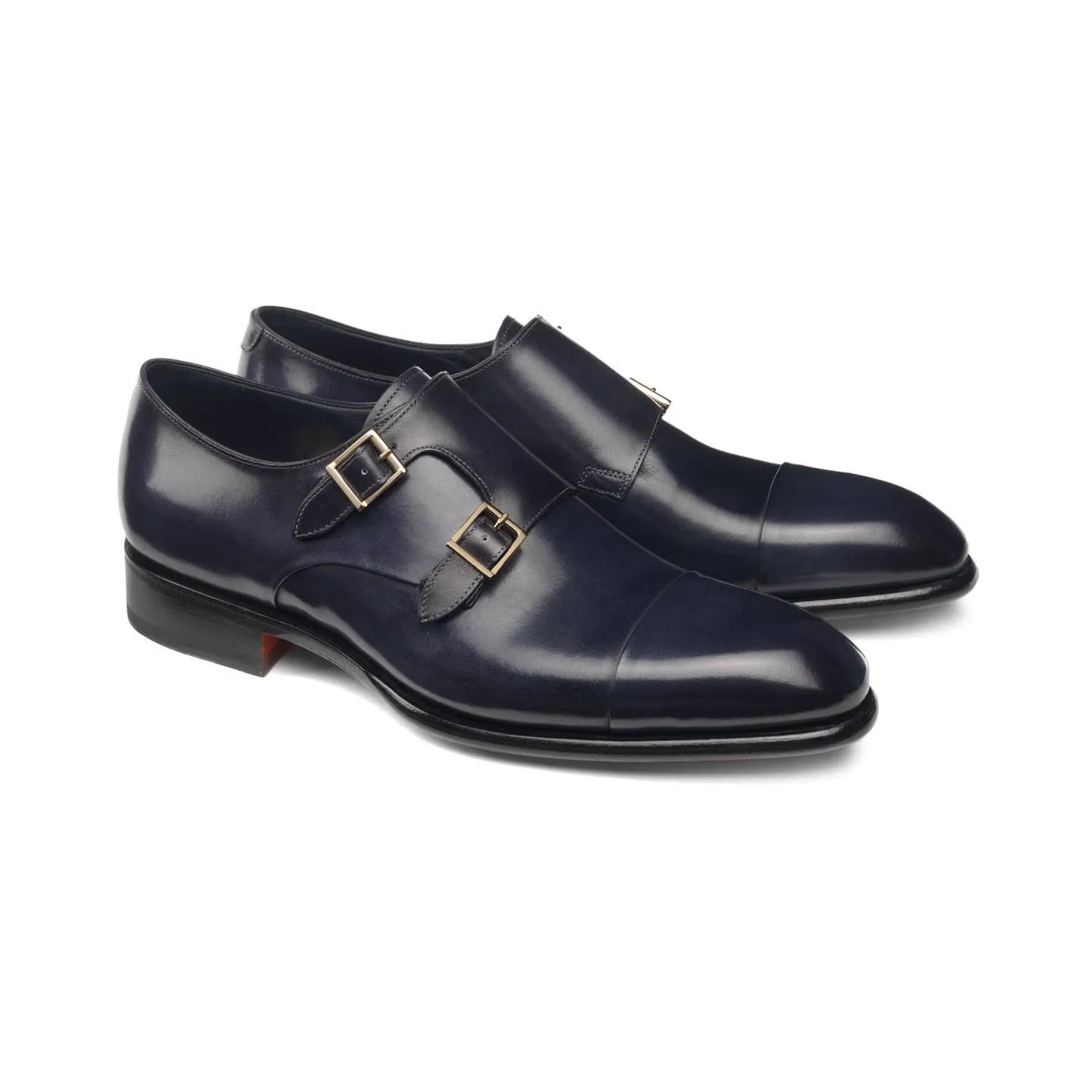 Height Increasing Navy Blue Leather Castle Monk Straps sold by Costoso Italiano