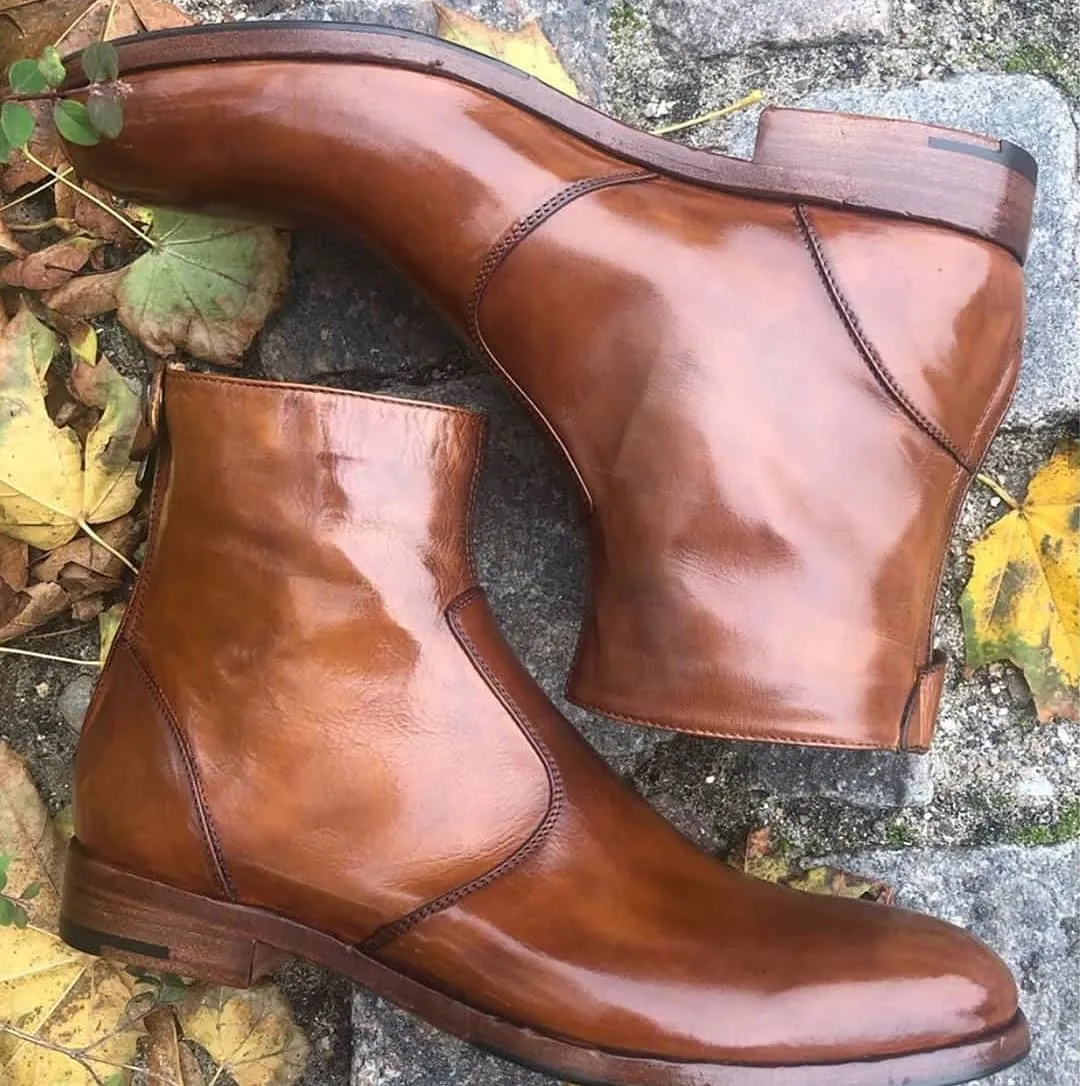Tan Leather Batalha Zipper Boots sold by Costoso Italiano
