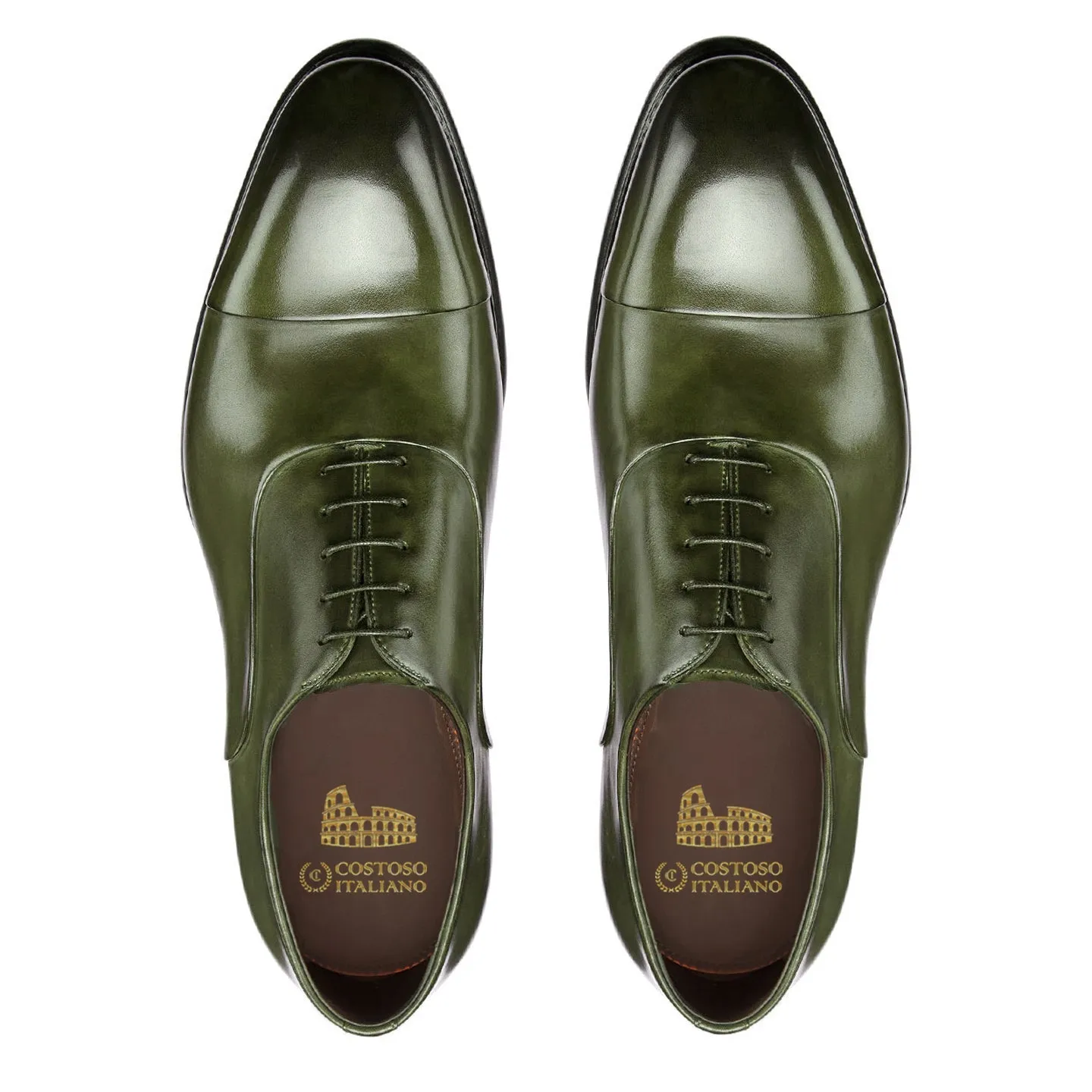 Height Increasing Olive Green Leather Woodford Balmoral Toe Cap Oxfords sold by Costoso Italiano product image thumbnail 3