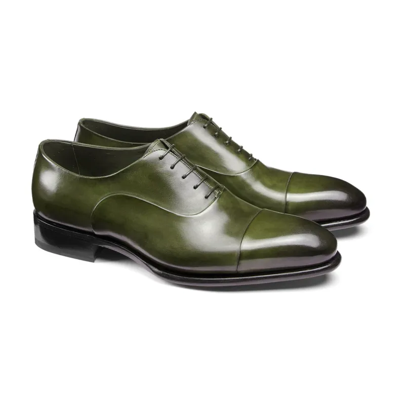 Height Increasing Olive Green Leather Woodford Balmoral Toe Cap Oxfords sold by Costoso Italiano