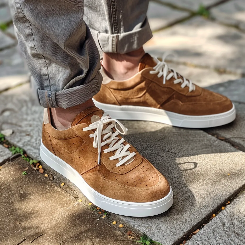 Tan Suede Leather Savvy Lace-Up Sneakers with White Sole - Summer 2024 Collection sold by Costoso Italiano
