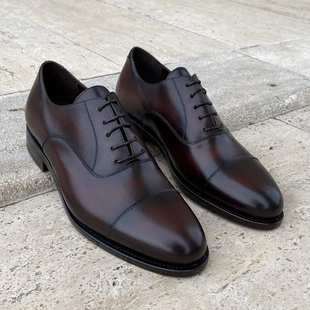 Height Increasing Brown Leather Dera Toecap Oxfords Shoes sold by Costoso Italiano