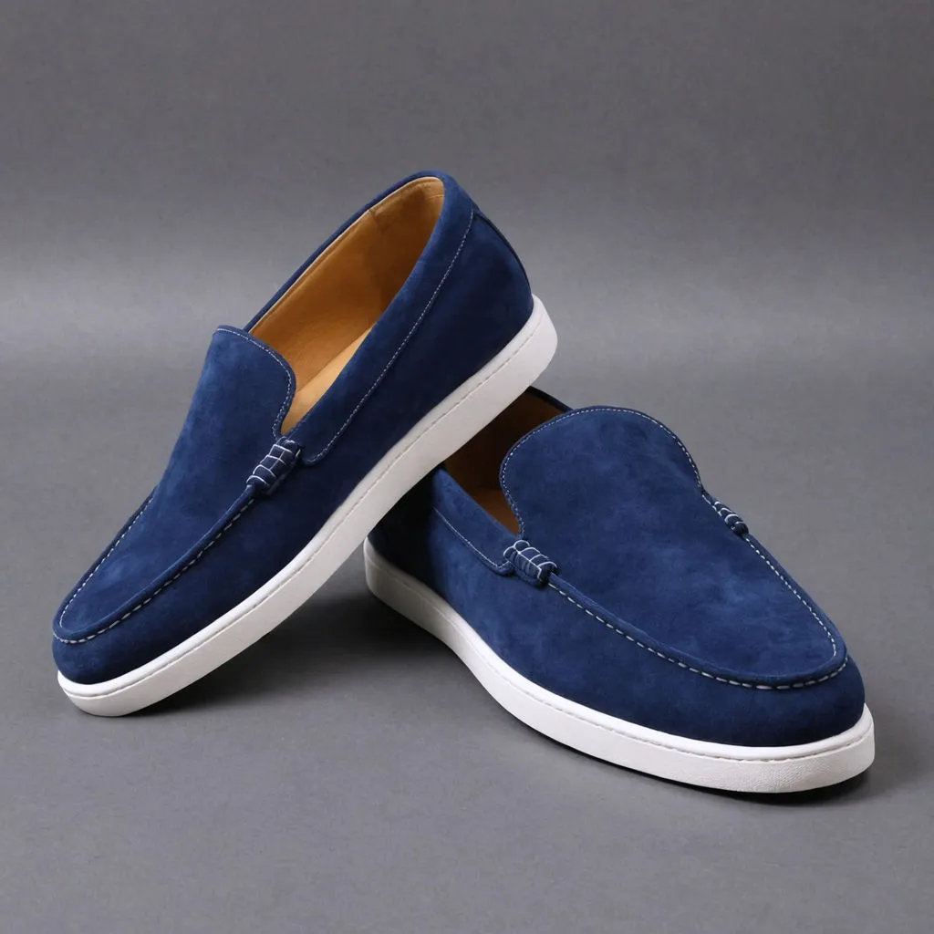 Dark Blue Suede Leather Magnus Slip On Sneakers sold by Costoso Italiano