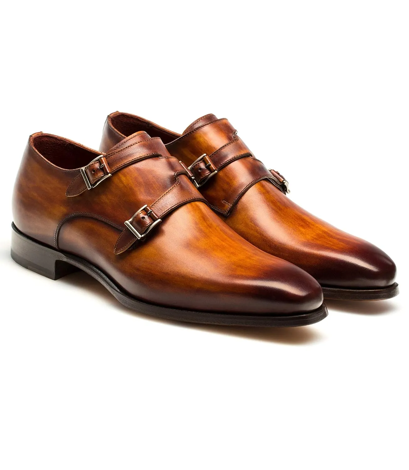 Tan Leather Leminst Monk Strap Shoes sold by Costoso Italiano