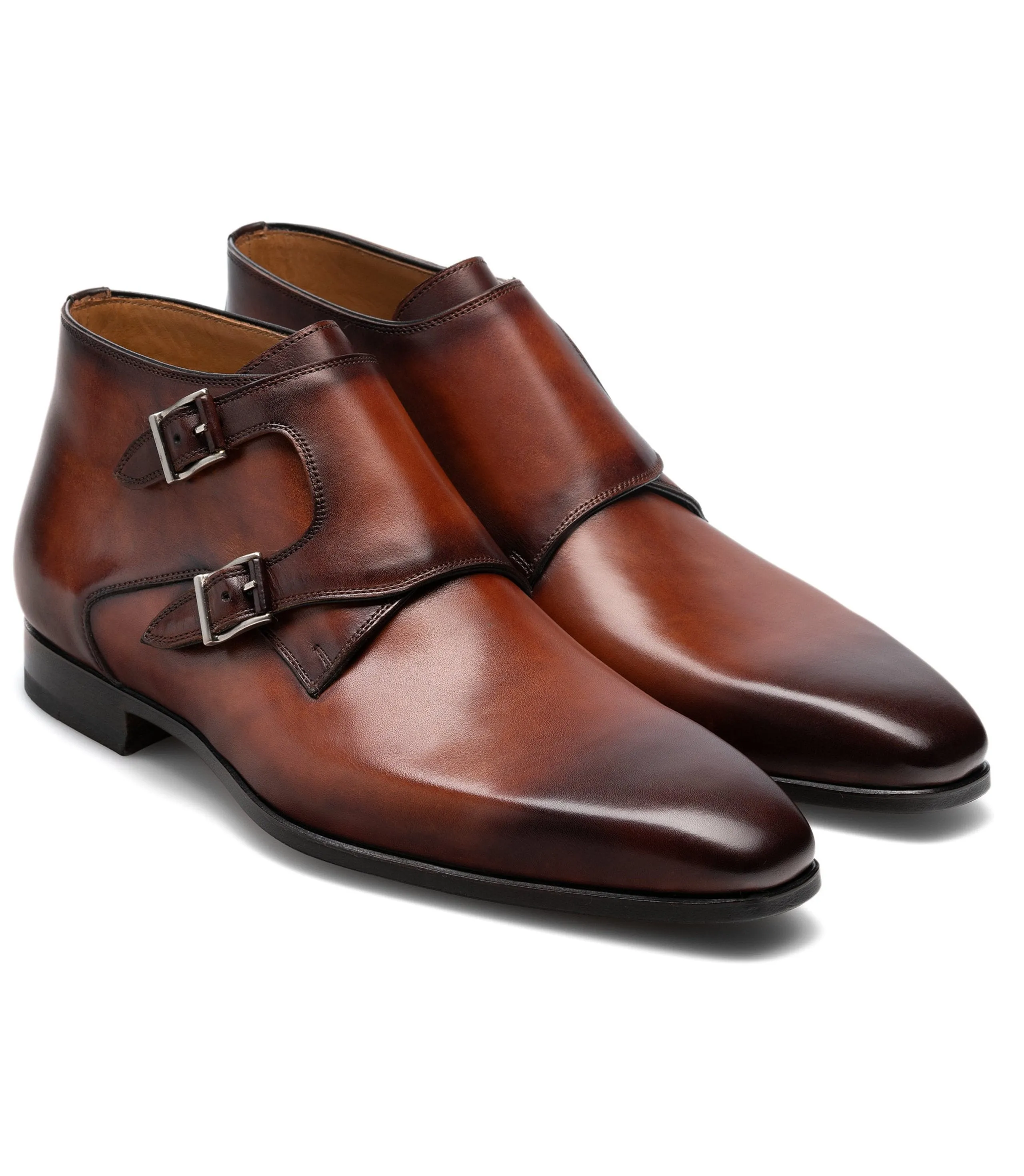 Flat Feet Shoes - Brown Leather Chambery Monk Strap Boots with Arch Support sold by Costoso Italiano