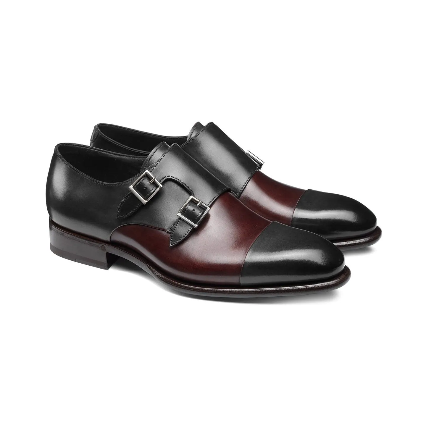 Flat Feet Shoes - Black and Brown Leather Castle Monk Straps with Arch Support sold by Costoso Italiano