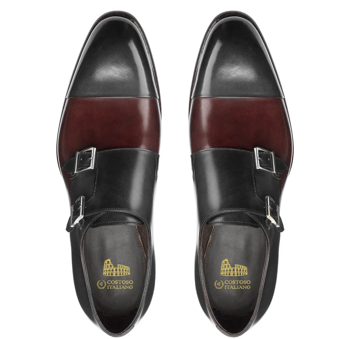 Flat Feet Shoes - Black and Brown Leather Castle Monk Straps with Arch Support sold by Costoso Italiano product image thumbnail 3