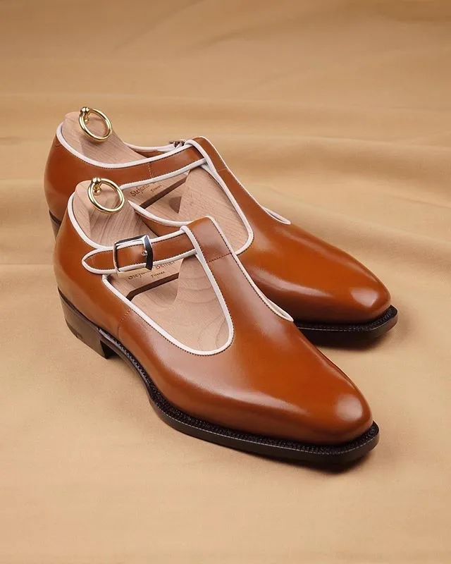 Height Increasing Tan Leather Basel Single Monk Straps sold by Costoso Italiano