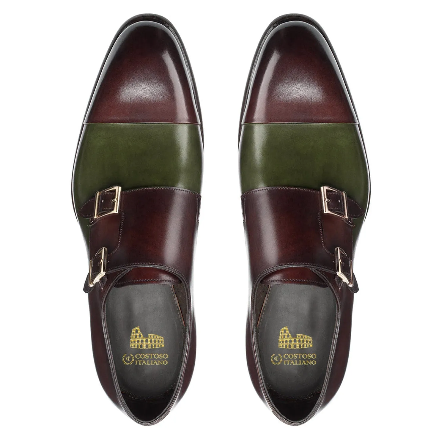 Height Increasing Brown and Green Leather Castle Monk Straps sold by Costoso Italiano product image thumbnail 3
