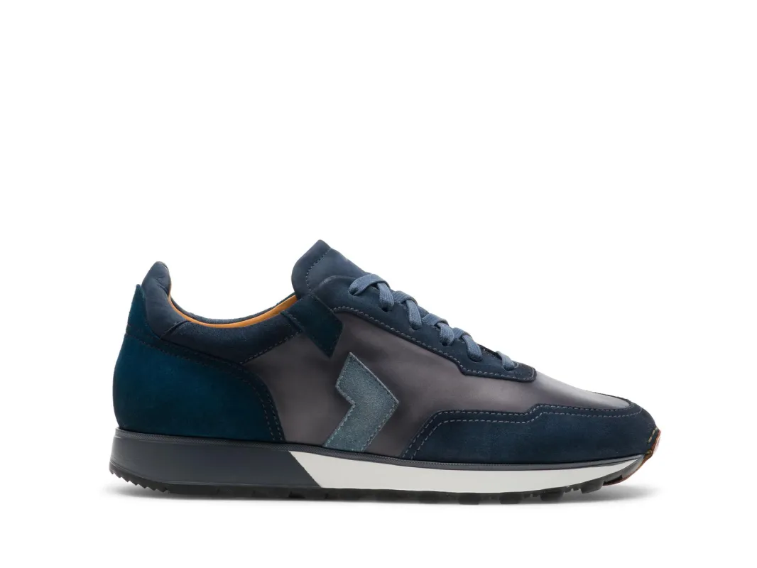 Height Increasing Navy Blue Suede and Grey Leather Laivai Lace Up Running Sneaker Shoes sold by Costoso Italiano