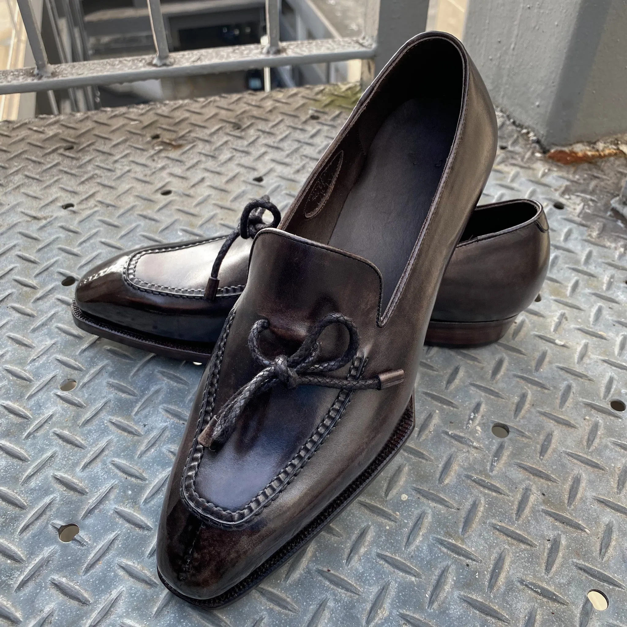 Brown Leather Napoli Slip On Driving Laced Loafers - AW24 sold by Costoso Italiano