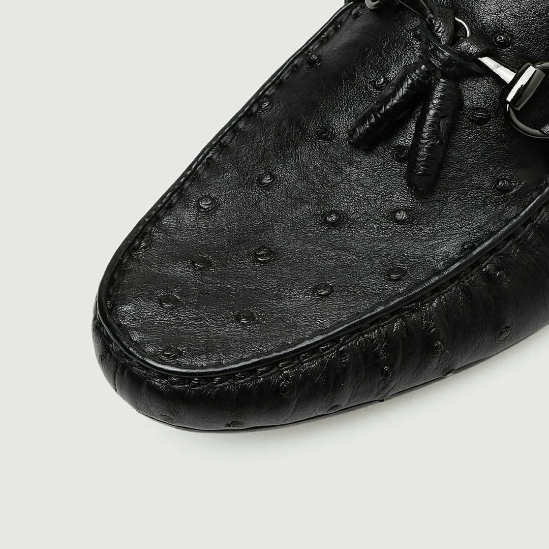 Black Ostrich Leather Balimo Slip On Tassel Horse Bit Loafers sold by Costoso Italiano product image thumbnail 3