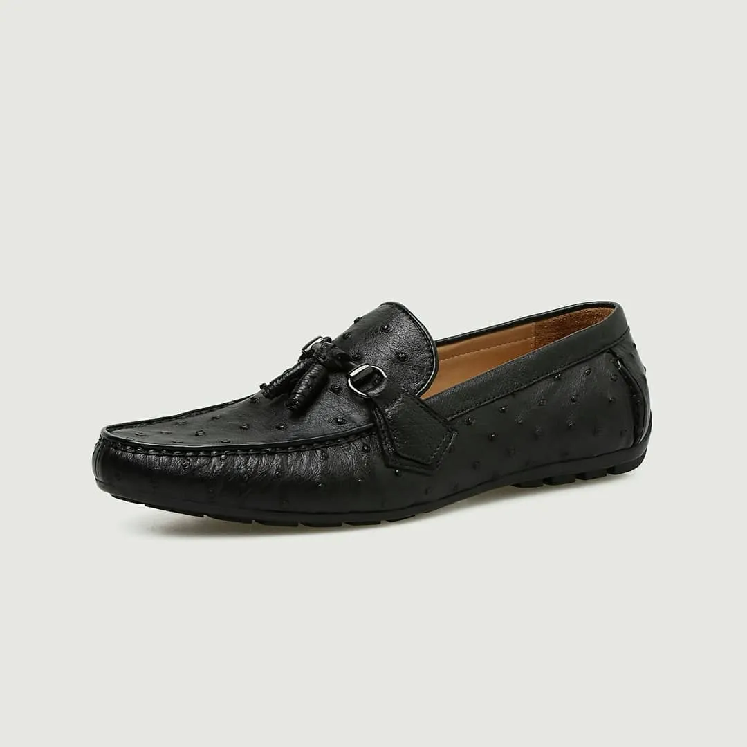 Black Ostrich Leather Balimo Slip On Tassel Horse Bit Loafers sold by Costoso Italiano product image thumbnail 2
