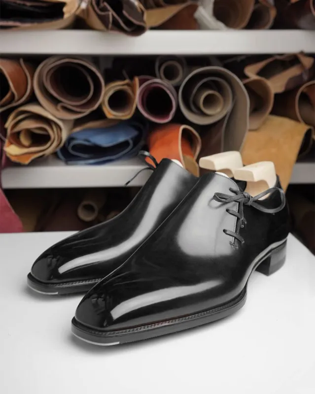 Black Leather Camria Whole Cut Oxfords - Formal Shoes sold by Costoso Italiano