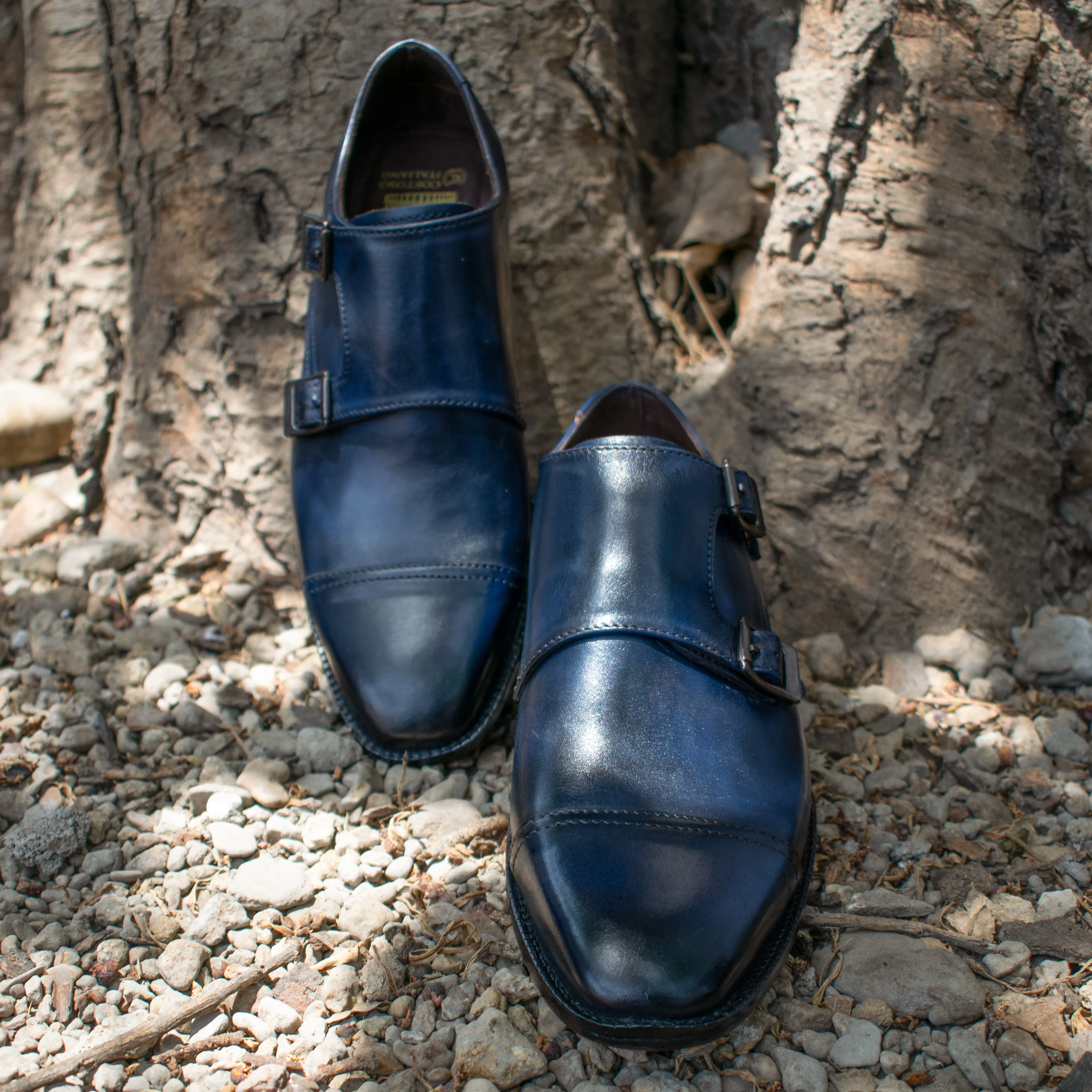 Height Increasing Navy Blue Leather Wansdyke Monk Strap Shoes sold by Costoso Italiano product image thumbnail 2